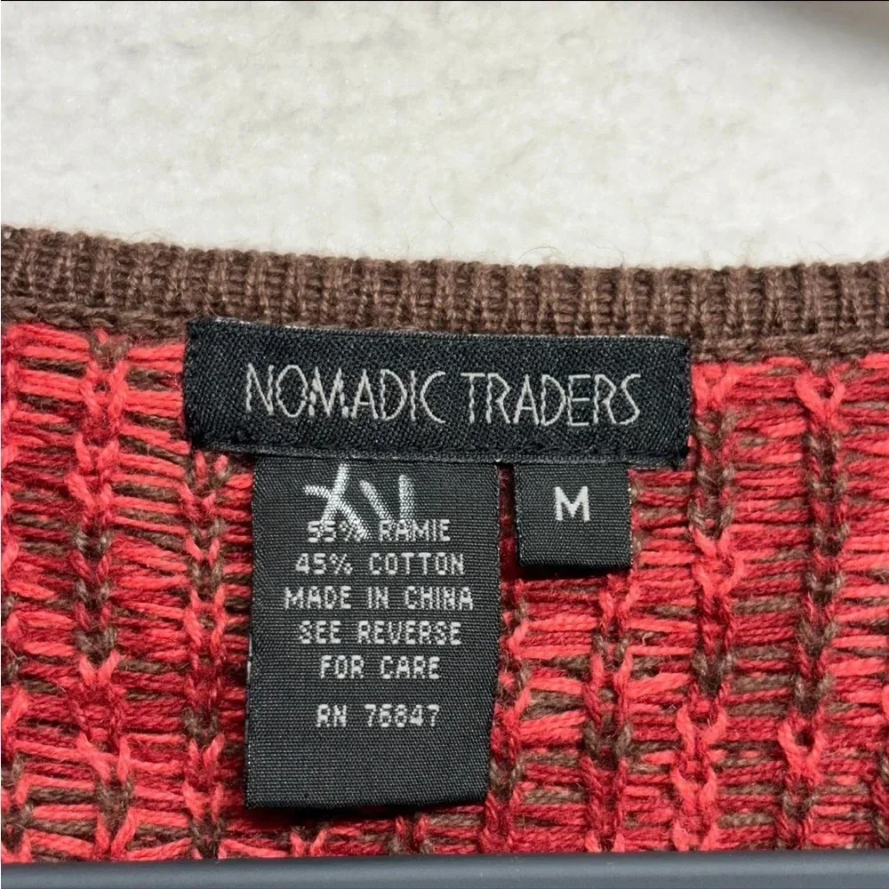 Nomadic Traders Zip Front Cardigan Cotton Blend‎ M Leaf Print Knit Leaf